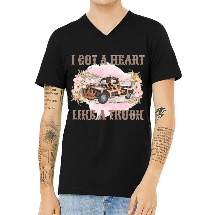 Western Sunset Cowgirl I Got A Heart Like A Truck V-Neck T-Shirt