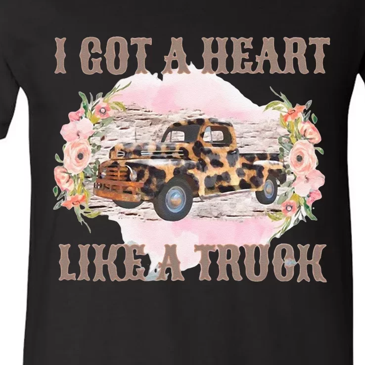 Western Sunset Cowgirl I Got A Heart Like A Truck V-Neck T-Shirt