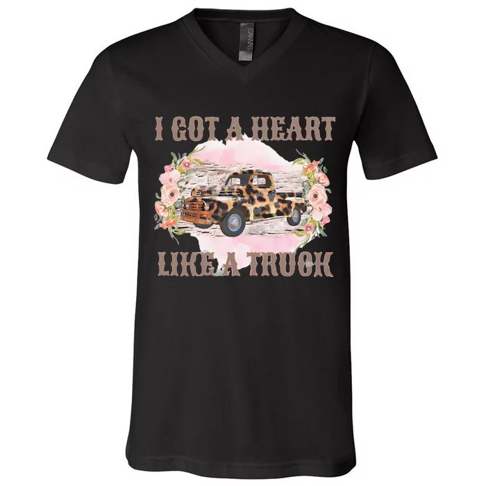 Western Sunset Cowgirl I Got A Heart Like A Truck V-Neck T-Shirt