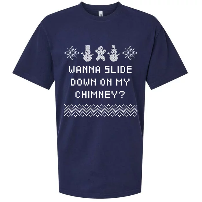 Wanna Slide Down On My Chimney Christmas Dad Jokes Xmas Gift Sueded Cloud Jersey T-Shirt