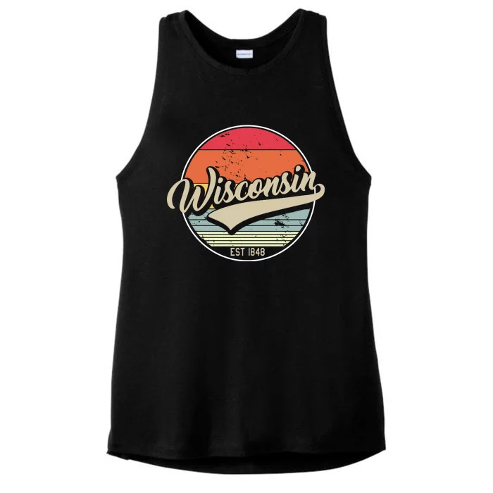 Wisconsin State Est 1849 Retro Vintage Ladies Tri-Blend Wicking Tank