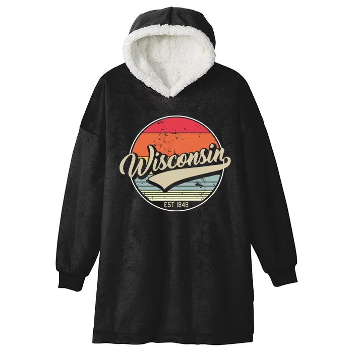 Wisconsin State Est 1849 Retro Vintage Hooded Wearable Blanket