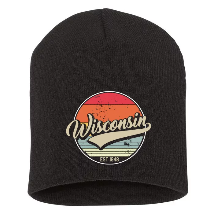 Wisconsin State Est 1849 Retro Vintage Short Acrylic Beanie