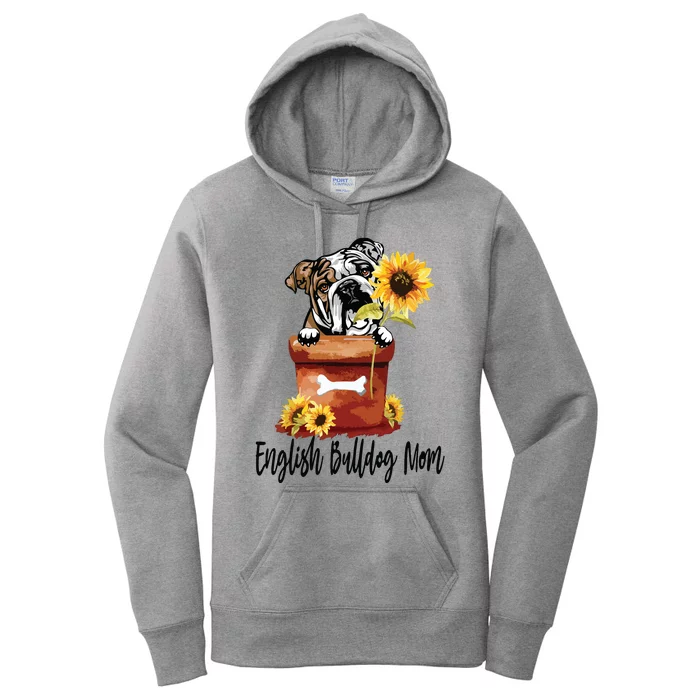 Womens Sunflower English Bulldog Mom Dog Lover Gifts Women's Pullover Hoodie