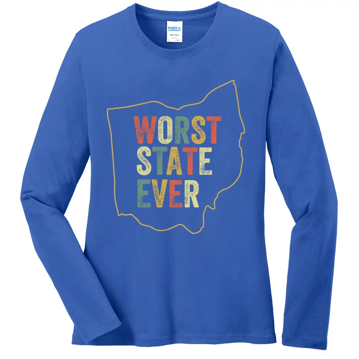 Worst State Ever Ohio Sucks Funny Sports Fan Rivalry Humor Gift Ladies Long Sleeve Shirt