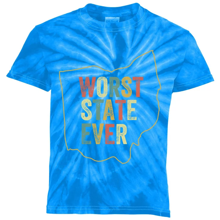 Worst State Ever Ohio Sucks Funny Sports Fan Rivalry Humor Gift Kids Tie-Dye T-Shirt