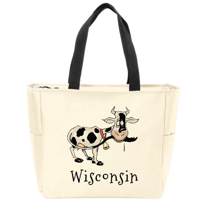 Wisconsin Silly Funny Whimsy Dairy Cow Farm Holstein Zip Tote Bag