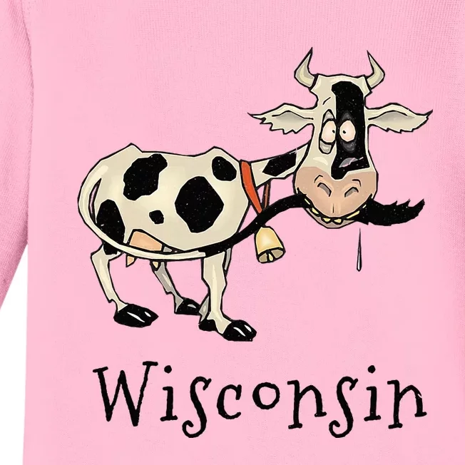 Wisconsin Silly Funny Whimsy Dairy Cow Farm Holstein Baby Long Sleeve Bodysuit