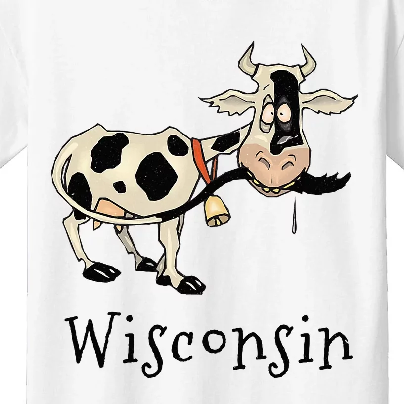 Wisconsin Silly Funny Whimsy Dairy Cow Farm Holstein Kids T-Shirt