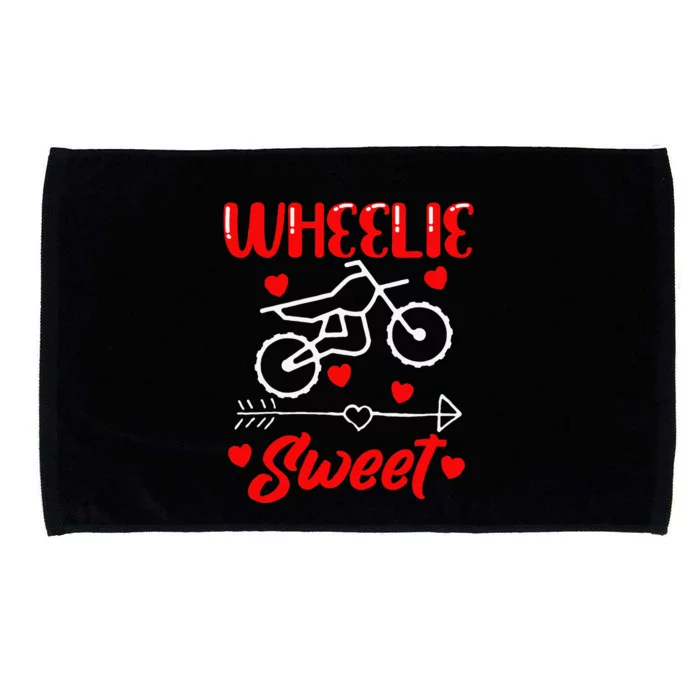 Wheelie Sweet Funny Valentine's Day Heart Dirt Bike Biking Microfiber Hand Towel