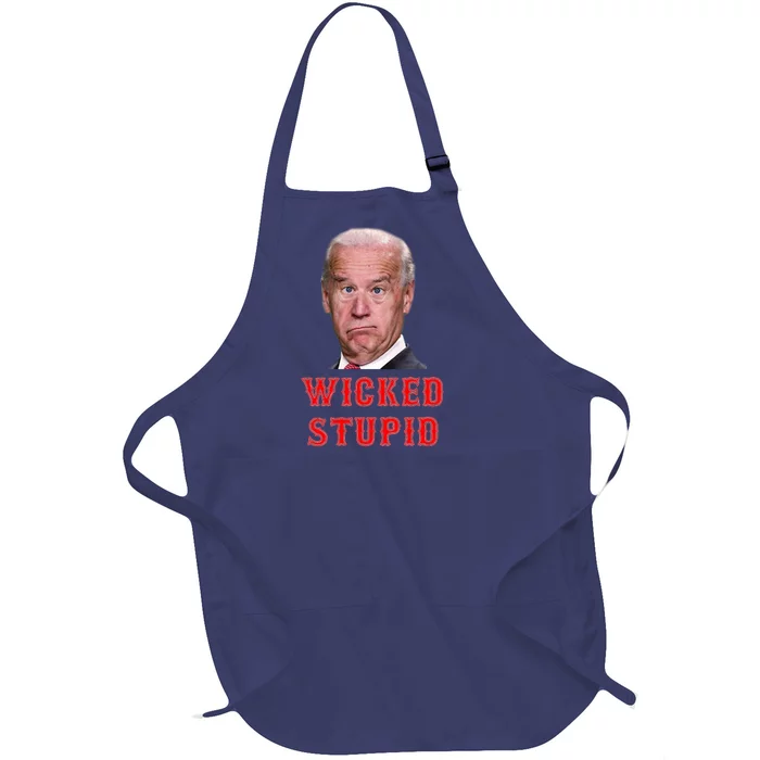 Wicked Stupid Funny Joe Biden Boston Full-Length Apron With Pocket