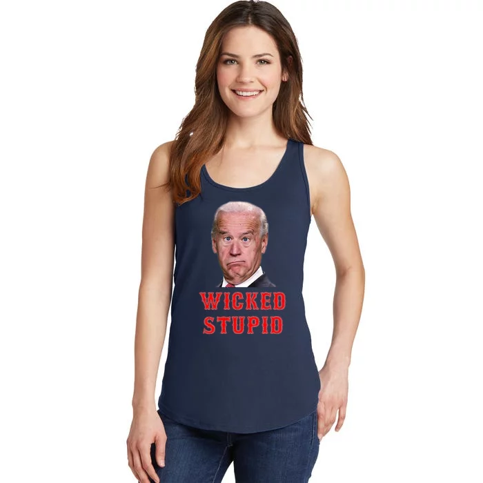 Wicked Stupid Funny Joe Biden Boston Ladies Essential Tank