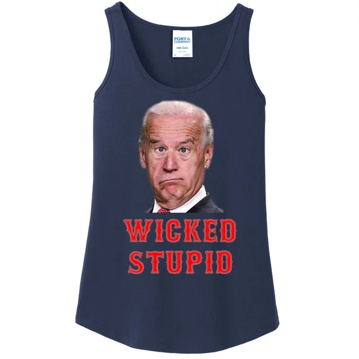 Wicked Stupid Funny Joe Biden Boston Ladies Essential Tank