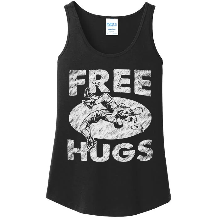 Wrestling Shirts  Funny Free Hugs Wrestling  Coach Ladies Essential Tank