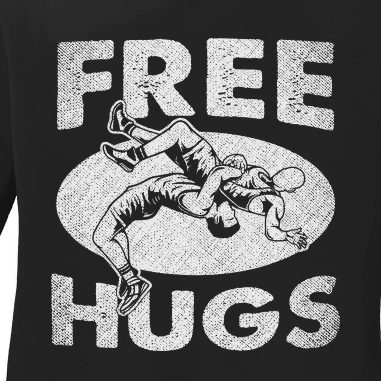 Wrestling Shirts  Funny Free Hugs Wrestling  Coach Ladies Long Sleeve Shirt