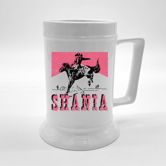 Western Shania First Name Punchy Cowboy Cowgirl Rodeo Style Front & Back Beer Stein