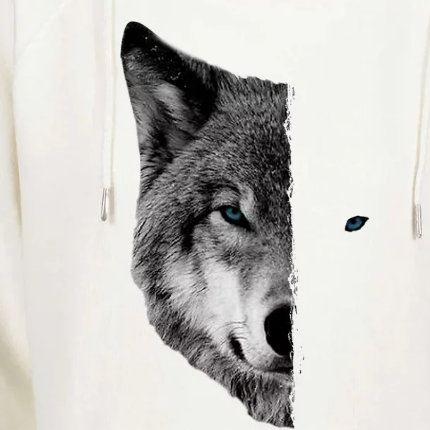 Wolf Split Face Wolf Magical Wolves Womens Funnel Neck Pullover Hood