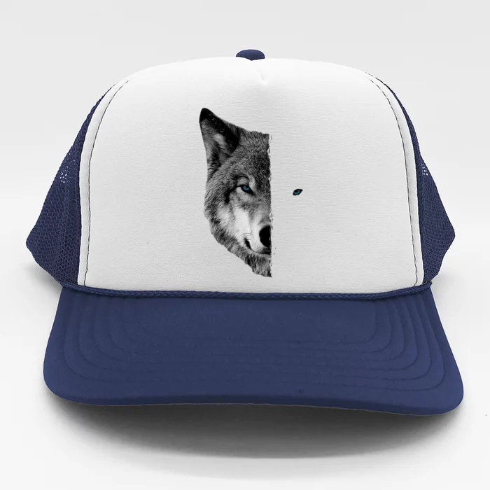 Wolf Split Face Wolf Magical Wolves Trucker Hat