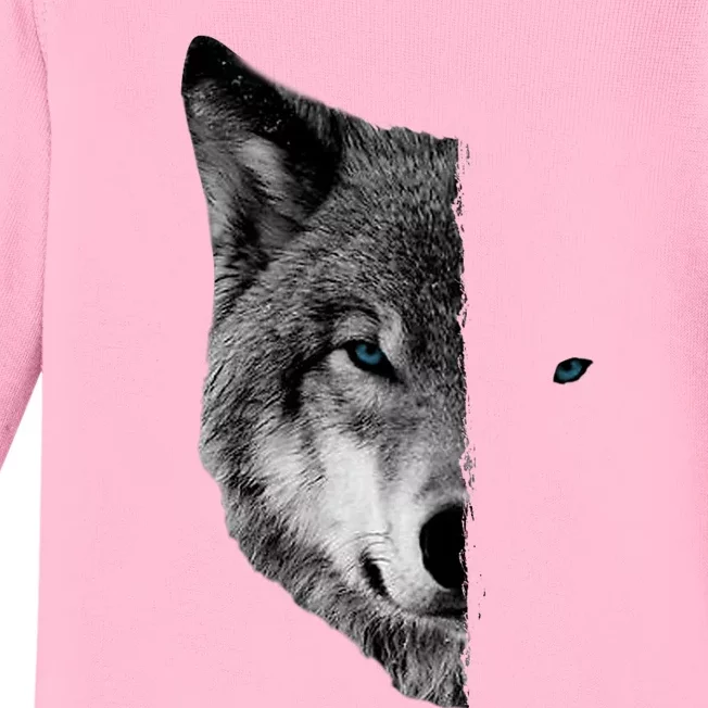 Wolf Split Face Wolf Magical Wolves Baby Long Sleeve Bodysuit