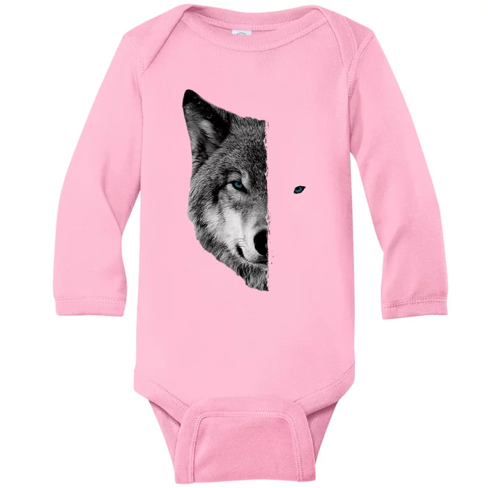 Wolf Split Face Wolf Magical Wolves Baby Long Sleeve Bodysuit