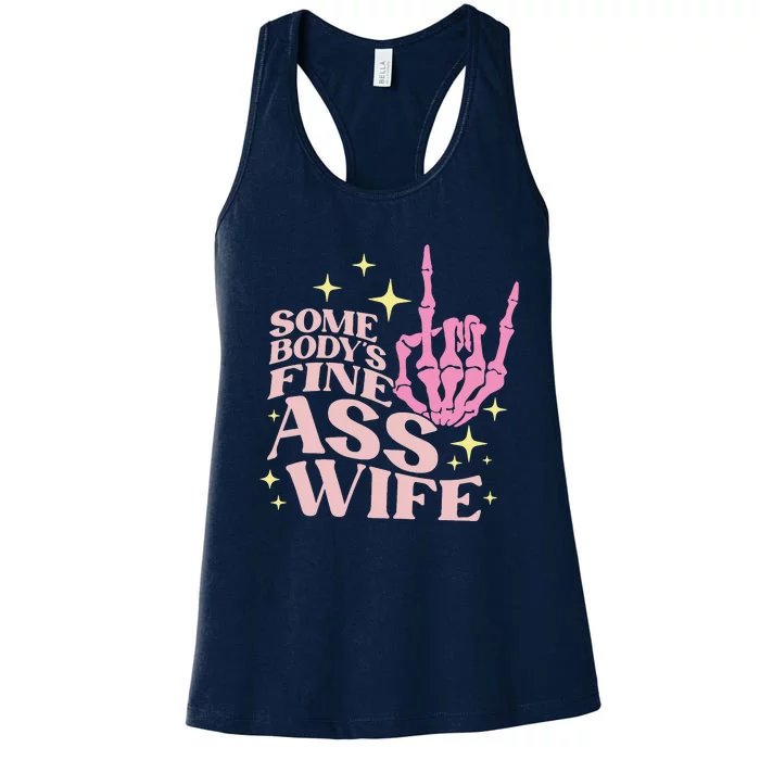 Women Somebody's Fine Ass Wife Retro Skeleton Hand Witchy Women's Racerback Tank