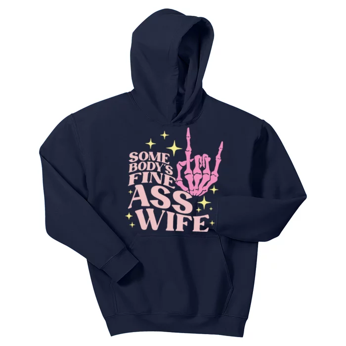 Women Somebody's Fine Ass Wife Retro Skeleton Hand Witchy Kids Hoodie