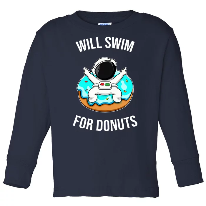 Will Swim For Donuts Toddler Long Sleeve Shirt