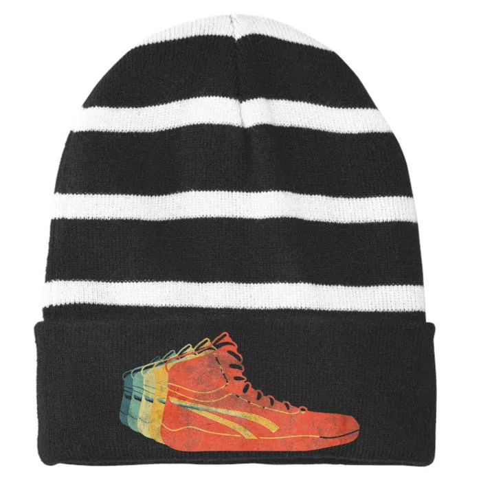 Wrestling Shoe funny sport lover wrestling Striped Beanie with Solid Band