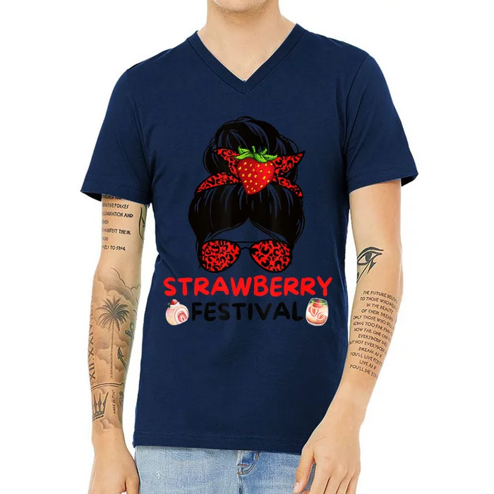 Women Strawberry Festival Fruit Lover V-Neck T-Shirt