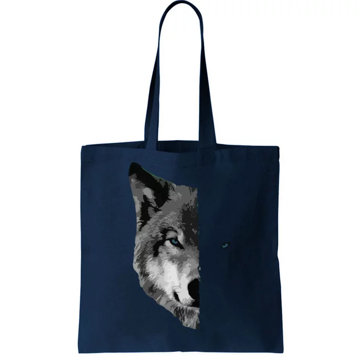 Wolf Split Face Wolf Magical Wolves Tee Tote Bag