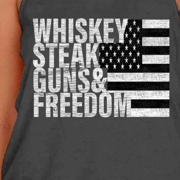 Whiskey Steak Guns And Freedom Flag Meaningful Gift Women's Knotted Racerback Tank