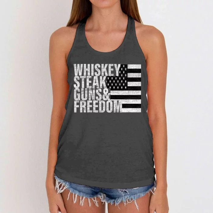 Whiskey Steak Guns And Freedom Flag Meaningful Gift Women's Knotted Racerback Tank