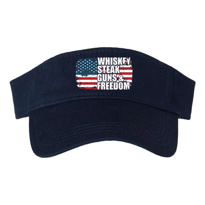 Whiskey Steak Guns And Freedom Patriotic Flag 4th Of July Valucap Bio-Washed Visor