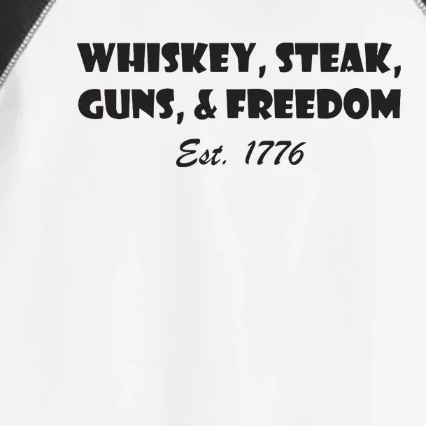 Whiskey Steak Guns And Freedom Patriotic US Flag 4th Of July Toddler Fine Jersey T-Shirt