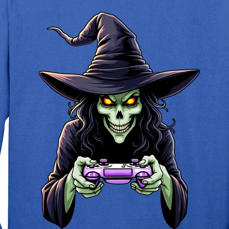 Witch Skeleton Gamer Halloween Monster Gaming Cool Gift Tall Long Sleeve T-Shirt