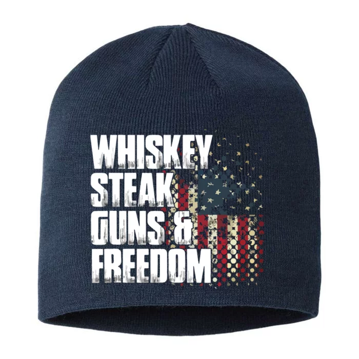 Whiskey Steak Guns Freedom Patriotic Flag Gift 8 1/2in Sustainable Knit Beanie