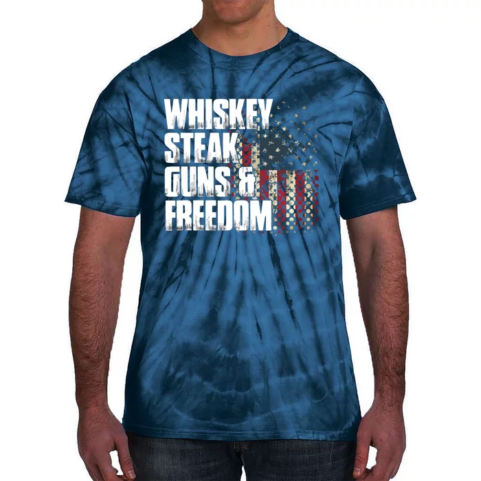 Whiskey Steak Guns Freedom Patriotic Flag Gift Tie-Dye T-Shirt