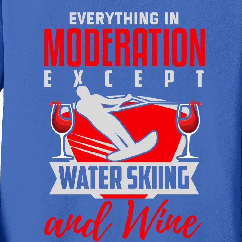 Water Ski Gift Funny Wine Lover Water Skiing Cute Gift Kids Long Sleeve Shirt