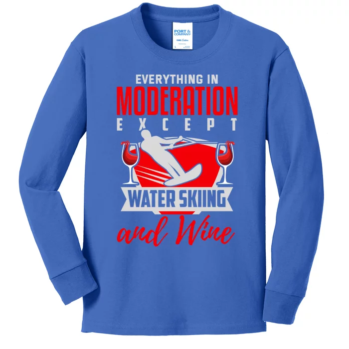 Water Ski Gift Funny Wine Lover Water Skiing Cute Gift Kids Long Sleeve Shirt