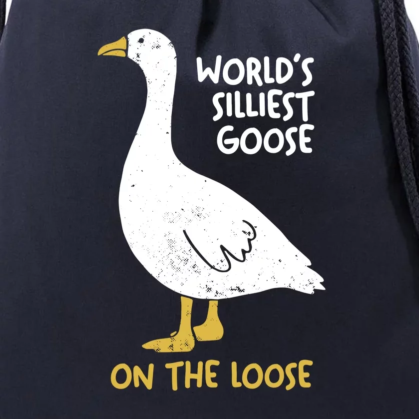 Worlds Silliest Goose On The Loose Drawstring Bag