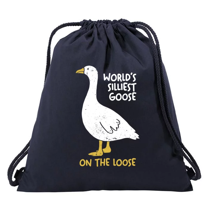 Worlds Silliest Goose On The Loose Drawstring Bag