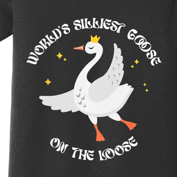 Worlds Silliest Goose On The Loose Funny Baby Bodysuit