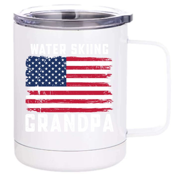 Water Skiing Grandpa American Flag July 4th Cool Gift Front & Back 12oz Stainless Steel Tumbler Cup