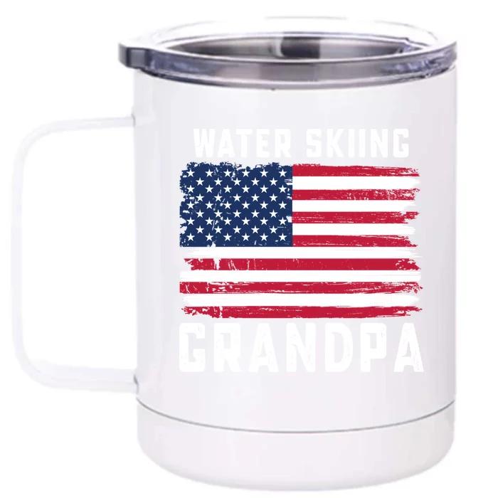 Water Skiing Grandpa American Flag July 4th Cool Gift Front & Back 12oz Stainless Steel Tumbler Cup