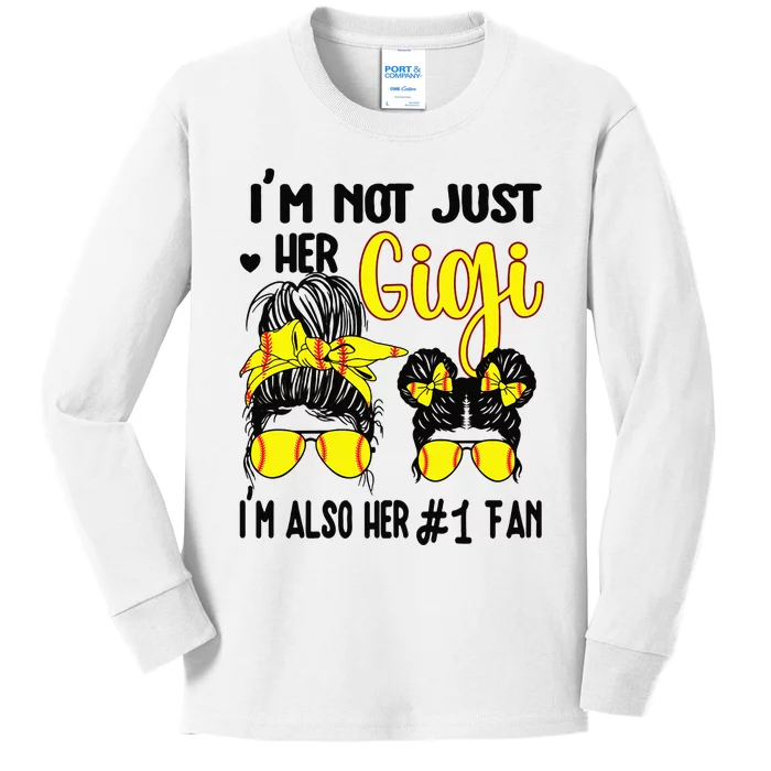 Womens Softball Grandma Gigi Granddaughter Fan Baseball Gigi Kids Long Sleeve Shirt