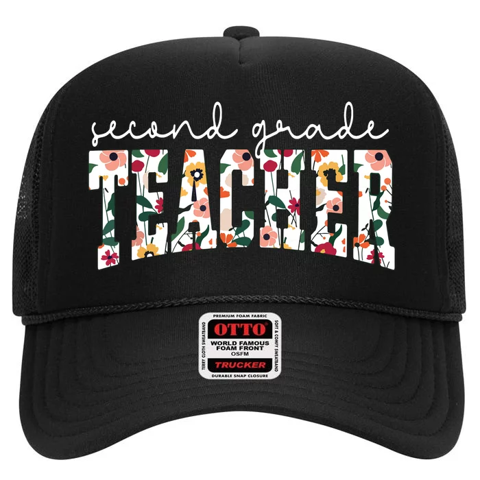 Wildflowers Second Grade Teacher Back To School 2nd Grade High Crown Mesh Trucker Hat