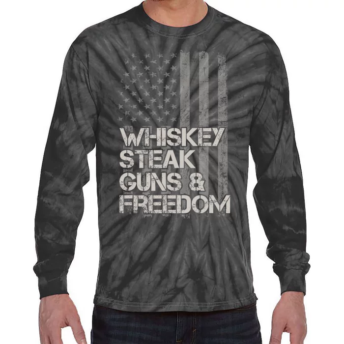 Whiskey Steak Guns & Freedom Patriotic Flag Gif Tie-Dye Long Sleeve Shirt