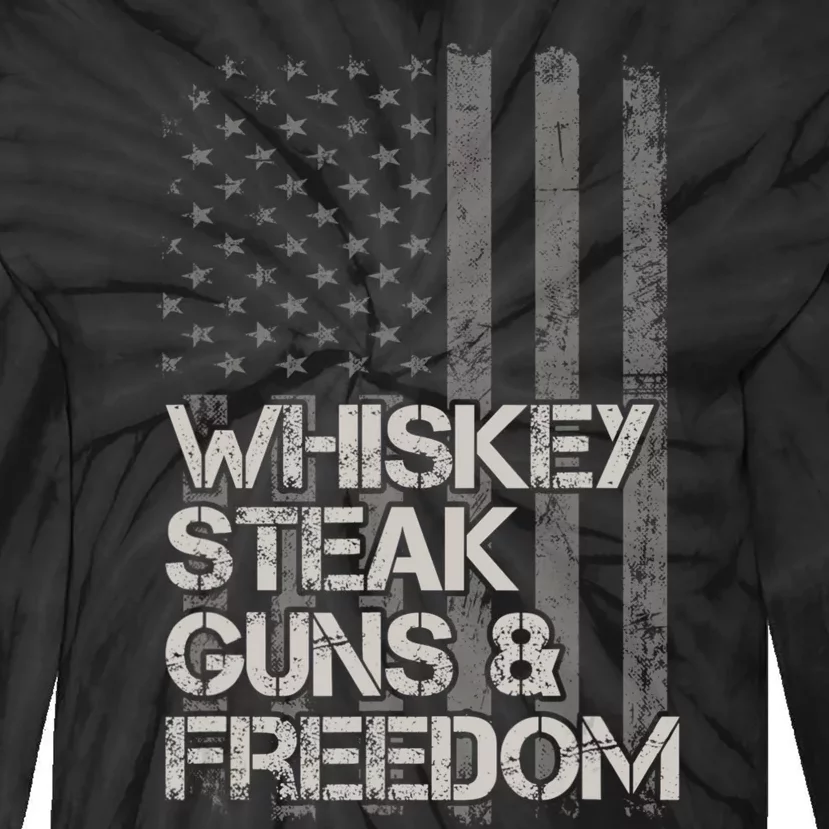 Whiskey Steak Guns & Freedom Patriotic Flag Gif Tie-Dye Long Sleeve Shirt