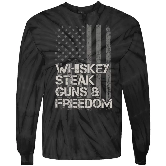 Whiskey Steak Guns & Freedom Patriotic Flag Gif Tie-Dye Long Sleeve Shirt