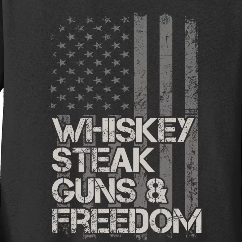 Whiskey Steak Guns & Freedom Patriotic Flag Gif Kids Long Sleeve Shirt